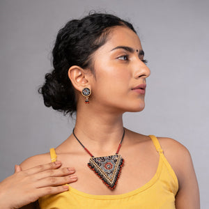 Ajrakh Multicolour Repurposed Fabric and Wood Stud Earrings