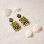 Kantha Green Repurposed Silk Fabric and Wood Earrings