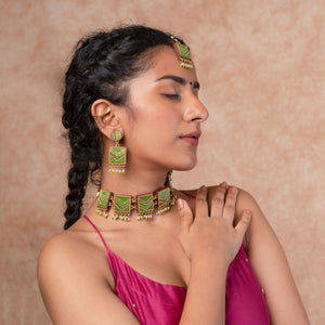 Kantha Green Repurposed Silk Fabric and Wood Earrings