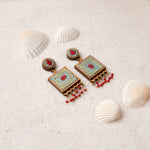 Kantha Columbia Blue Repurposed Silk Fabric and Wood Earrings