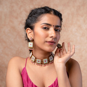 Kantha Columbia Blue Repurposed Silk Fabric and Wood Earrings