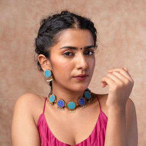 Turquoise Kantha Repurposed Silk Fabric and Wood Studs