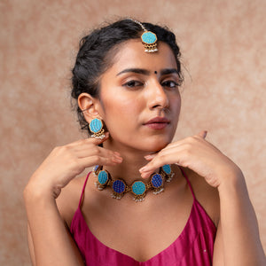 Turquoise Kantha Repurposed Silk Fabric and Wood Studs