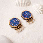 Blue Kantha Repurposed Silk Fabric and Wood Studs