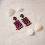 Pink Purple Kantha Repurposed Silk Fabric and Wood  Earrings