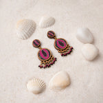 Multicolor Kantha Silk Fabric and Repurposed Wood Earrings