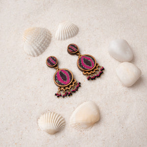Multicolor Kantha Silk Fabric and Repurposed Wood Earrings