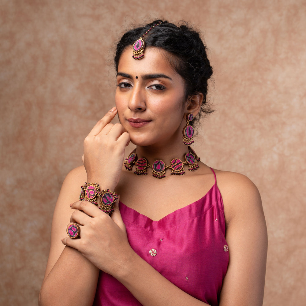Multicolor Kantha Silk Fabric and Repurposed Wood Earrings