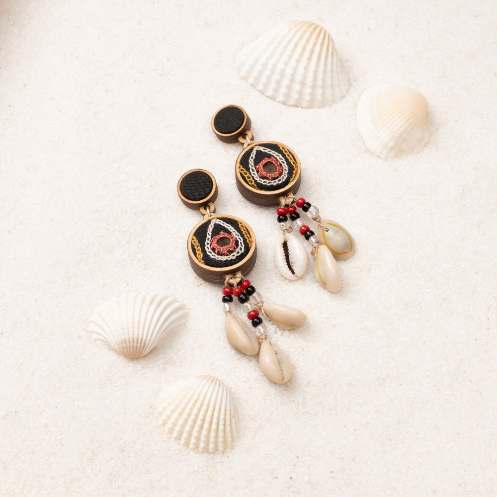 Hand Embroidered Multicolor Earrings with Shells