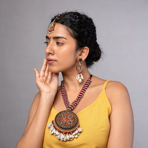 Hand Embroidered Multicolor Earrings with Shells