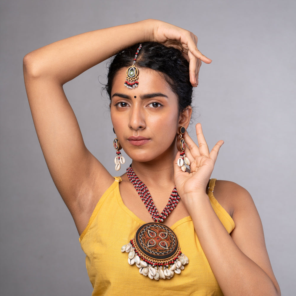 Hand Embroidered Multicolor Earrings with Shells