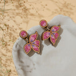 Pink Bloom Repurposed Fabric and Wood Leaf Earrings