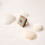 Kantha Columbia Blue Repurposed Silk Fabric and Wood Ring