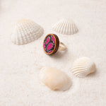 Multicolor Kantha Repurposed Silk Fabric and Wood Ring