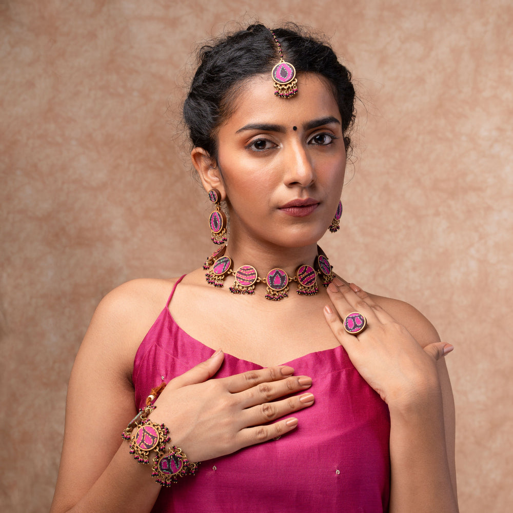 Multicolor Kantha Repurposed Silk Fabric and Wood Ring