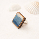 Shades of Indigo Blue Repurposed Fabric and Wood Square Ring