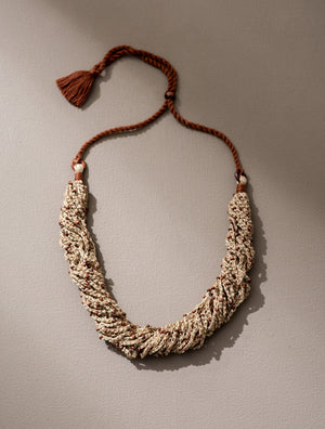 Crocheted Jute and Wooden Bead Multi Strand Adjustable Necklace