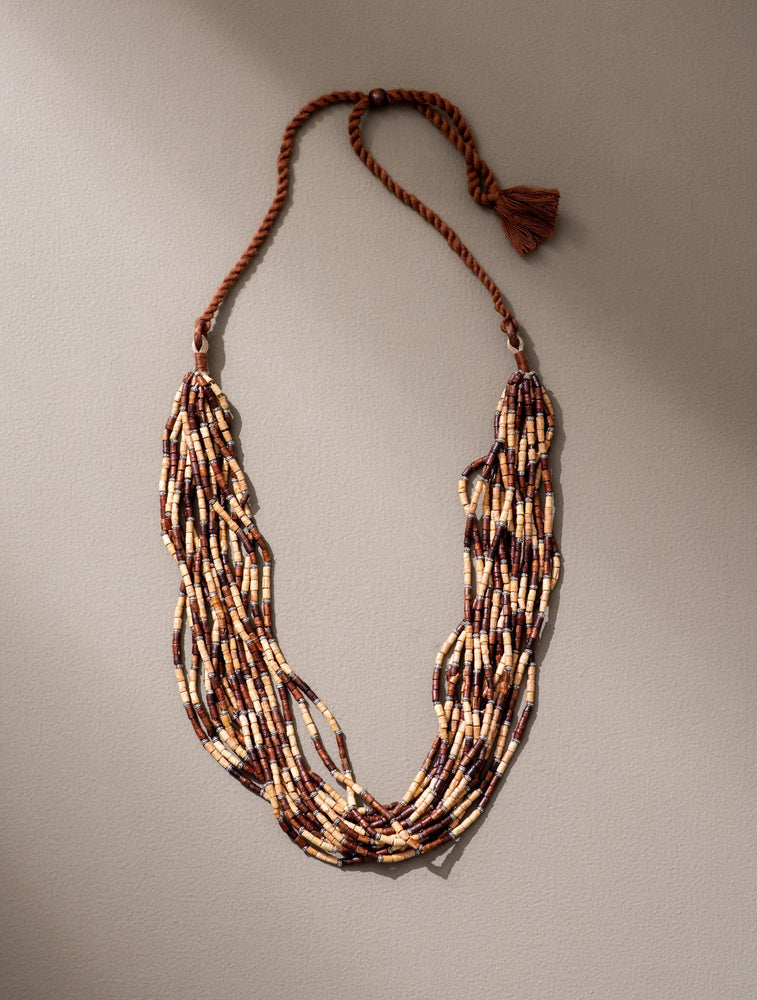 Handmade Multilayer Adjustable Jute, Wooden Beads and Metal Beads Statement Necklace