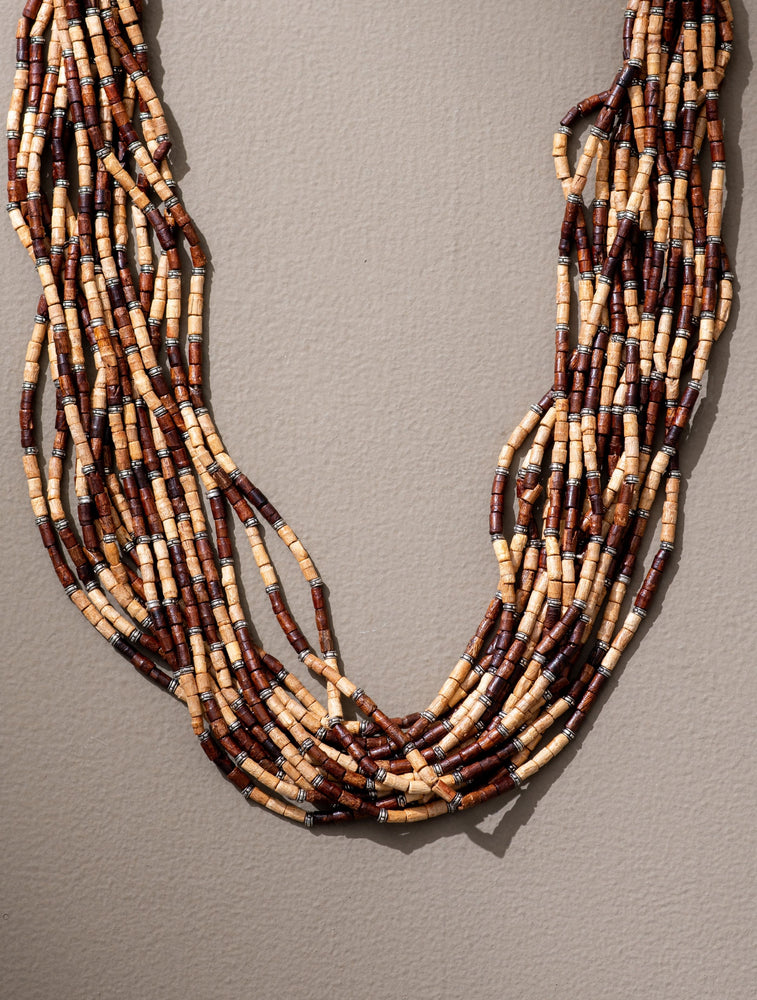 Handmade Multilayer Adjustable Jute, Wooden Beads and Metal Beads Statement Necklace