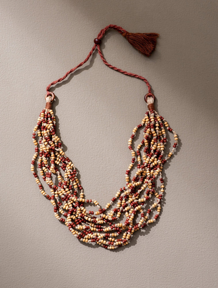 Handmade Multilayer Adjustable Jute, Wooden Beads and Glass Beads Necklace