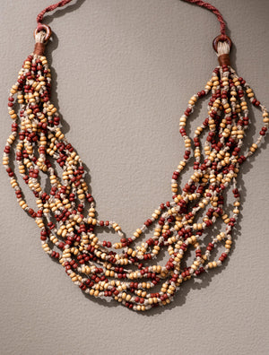 Handmade Multilayer Adjustable Jute, Wooden Beads and Glass Beads Necklace