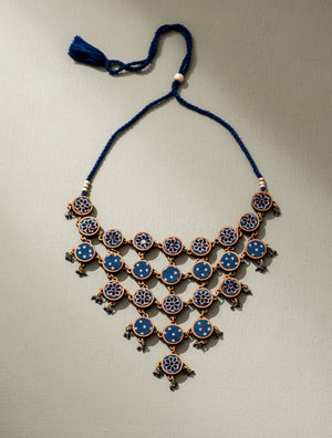 Blue Ajrakh Adjustable Necklace