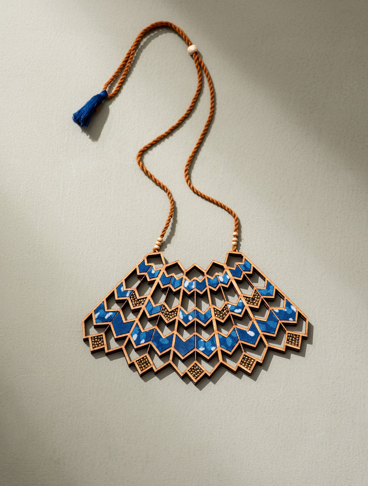Blue Wave Pattern Kalamkari Necklace
