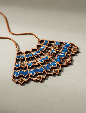 Blue Wave Pattern Kalamkari Necklace