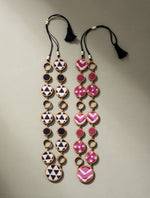 Reversible 2-In-1 Pink Black Repurposed Fabric and Wood Necklace