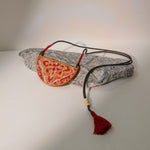 Red Repurposed Kalamkari Fabric and Repurposed Wood Pendant