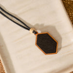 Unisex Black Repurposed Fabric and Wood Pendant