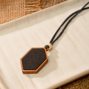 Unisex Black Repurposed Fabric and Wood Pendant