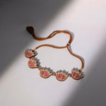 Pink Bloom Lotus Repurposed Fabric and Wood Necklace