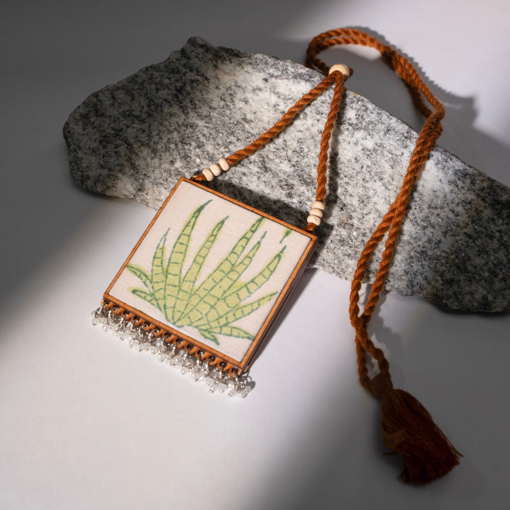 Two in One Floral Pink and Green Square Repurposed Fabric and Wood Pendant