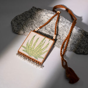 Two in One Floral Pink and Green Square Repurposed Fabric and Wood Pendant