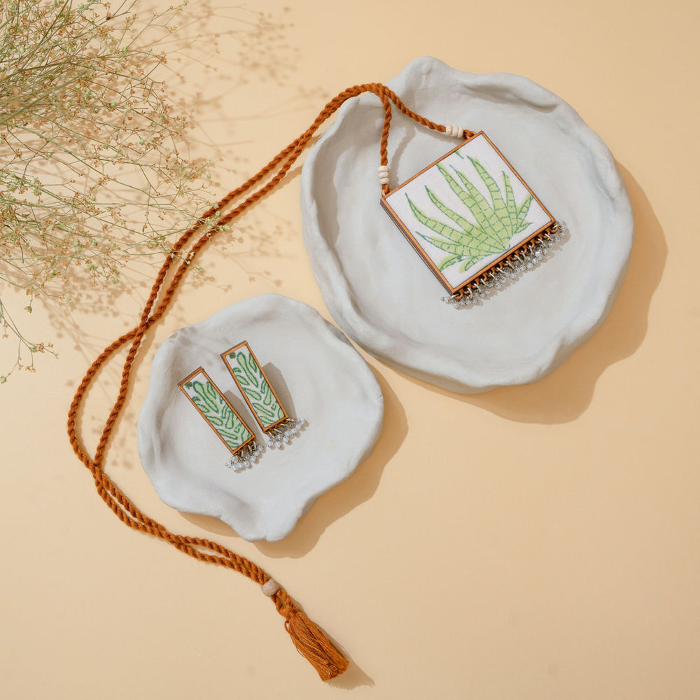 Two in One Floral Pink and Green Square Repurposed Fabric and Wood Pendant