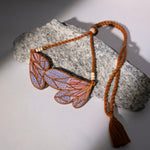Purple Bloom Leaf Motif Repurposed Fabric and Wood Necklace