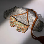 Green Bloom Leaf Motif Repurposed Fabric and Wood Necklace