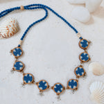 Indigo Blue Repurposed Fabric and Wood Choker