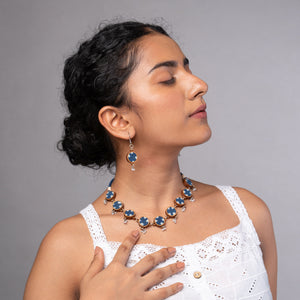 Indigo Blue Repurposed Fabric and Wood Choker