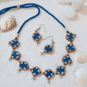 Indigo Blue Repurposed Fabric and Wood Choker