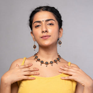 Black Repurposed Fabric and Wood Necklace