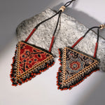 Two in One Multicolor Repurposed Fabric and Wood Triangle Pendant
