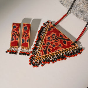 Two in One Multicolor Repurposed Fabric and Wood Triangle Pendant