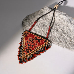 Two in One Multicolor Repurposed Fabric and Wood Triangle Pendant