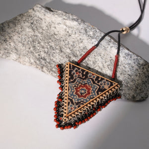 Two in One Multicolor Repurposed Fabric and Wood Triangle Pendant