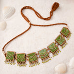 Kantha Green Repurposed Silk Fabric and Wood Necklace