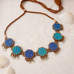 Neel Tarang Kantha Repurposed Silk Fabric and Wood Necklace