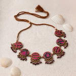 Multicolor Kantha Silk Fabric and Repurposed Wood Necklace