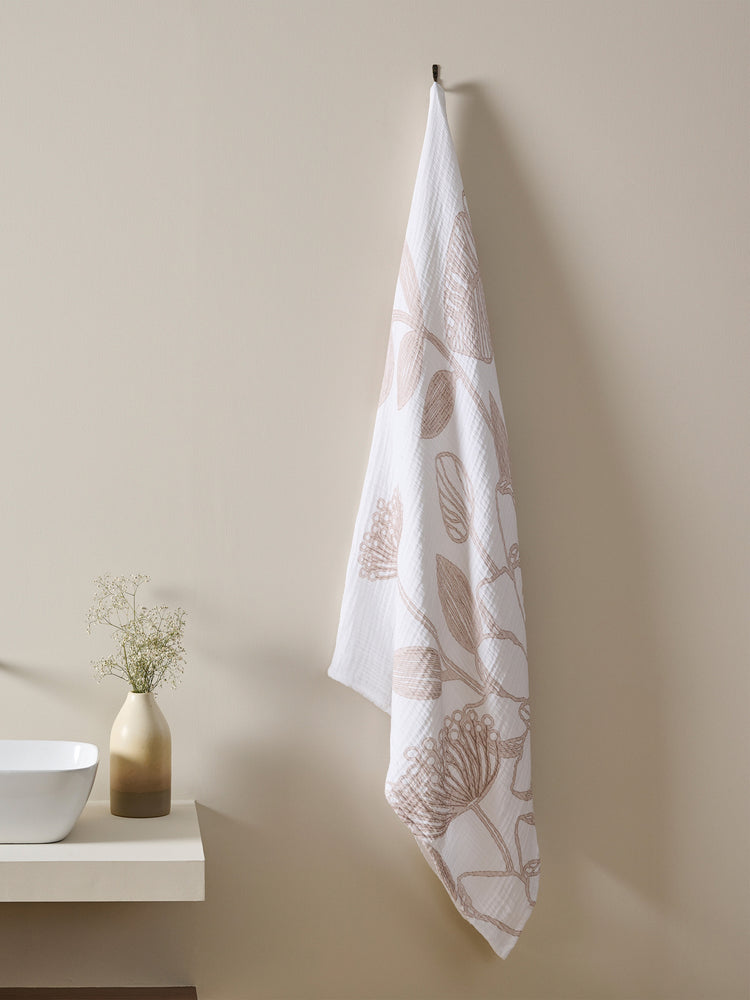 Vine Bloom | Cotton Gauze | XL Bath Towel |Clay